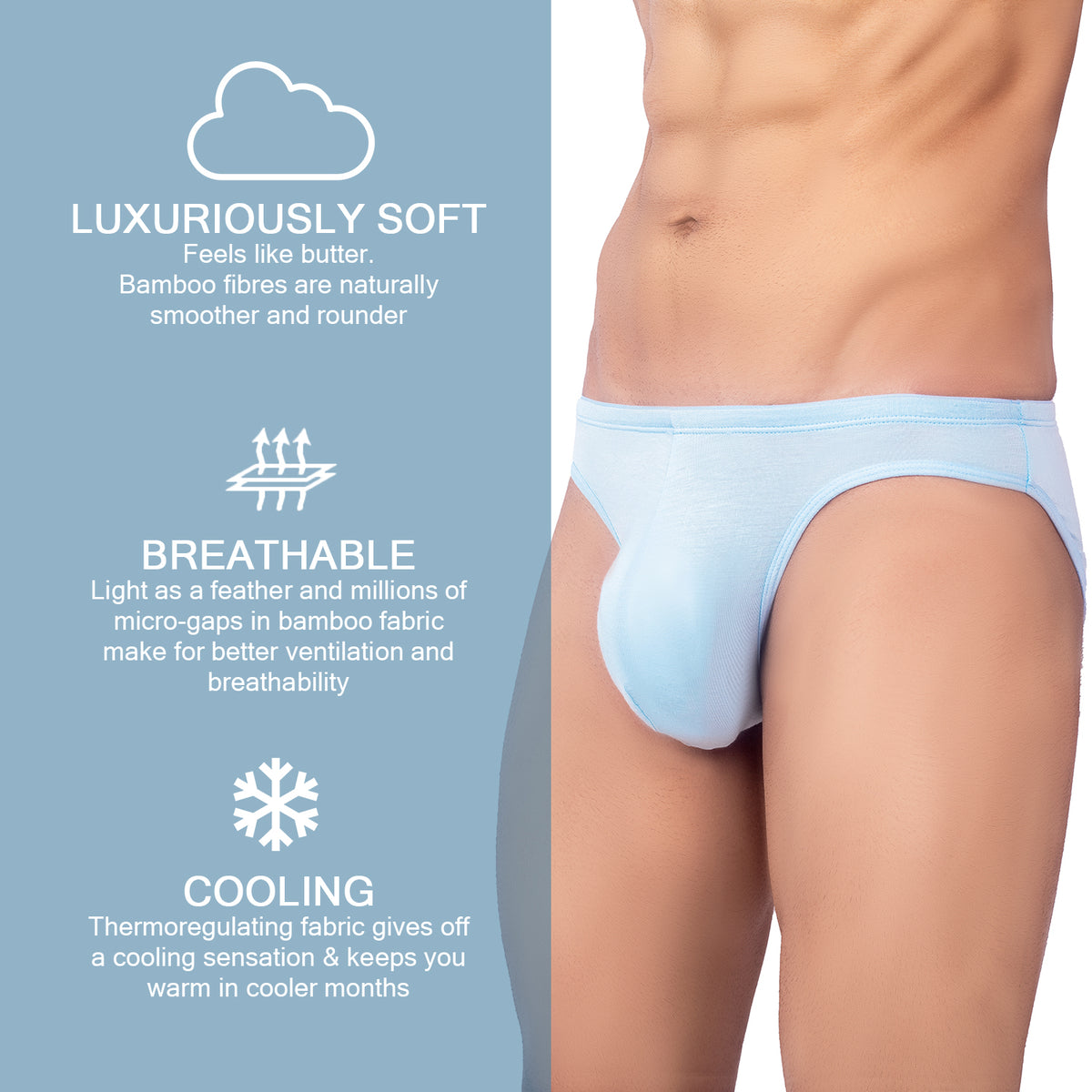 Bruchi Club Antibacterial Bamboo Sea Blue Briefs for Men