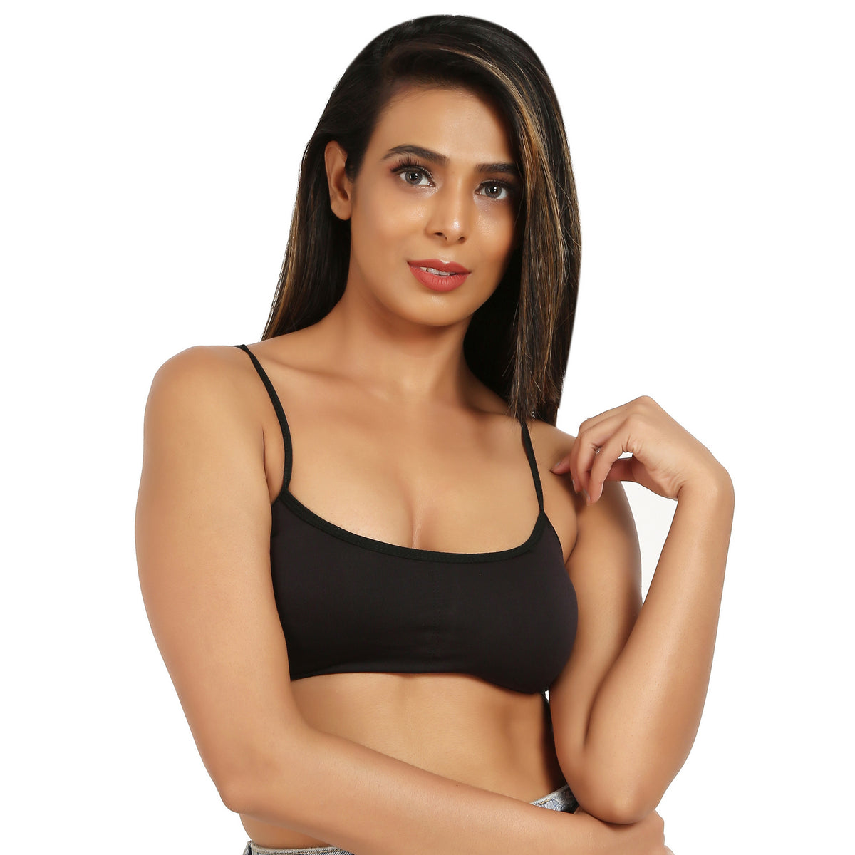 Bruchi club Women Lightly Padded sports Bra with 3/4th coverage-Black color