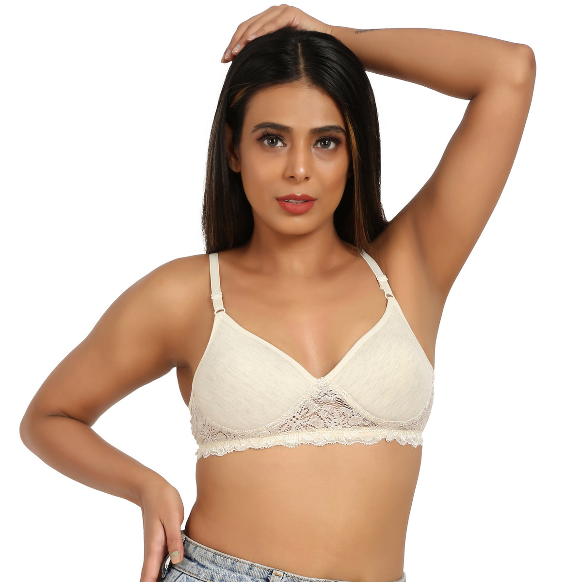 Bruchi Club Lightly Padded Non-Wired Grey T-Shirt Bra With Lace