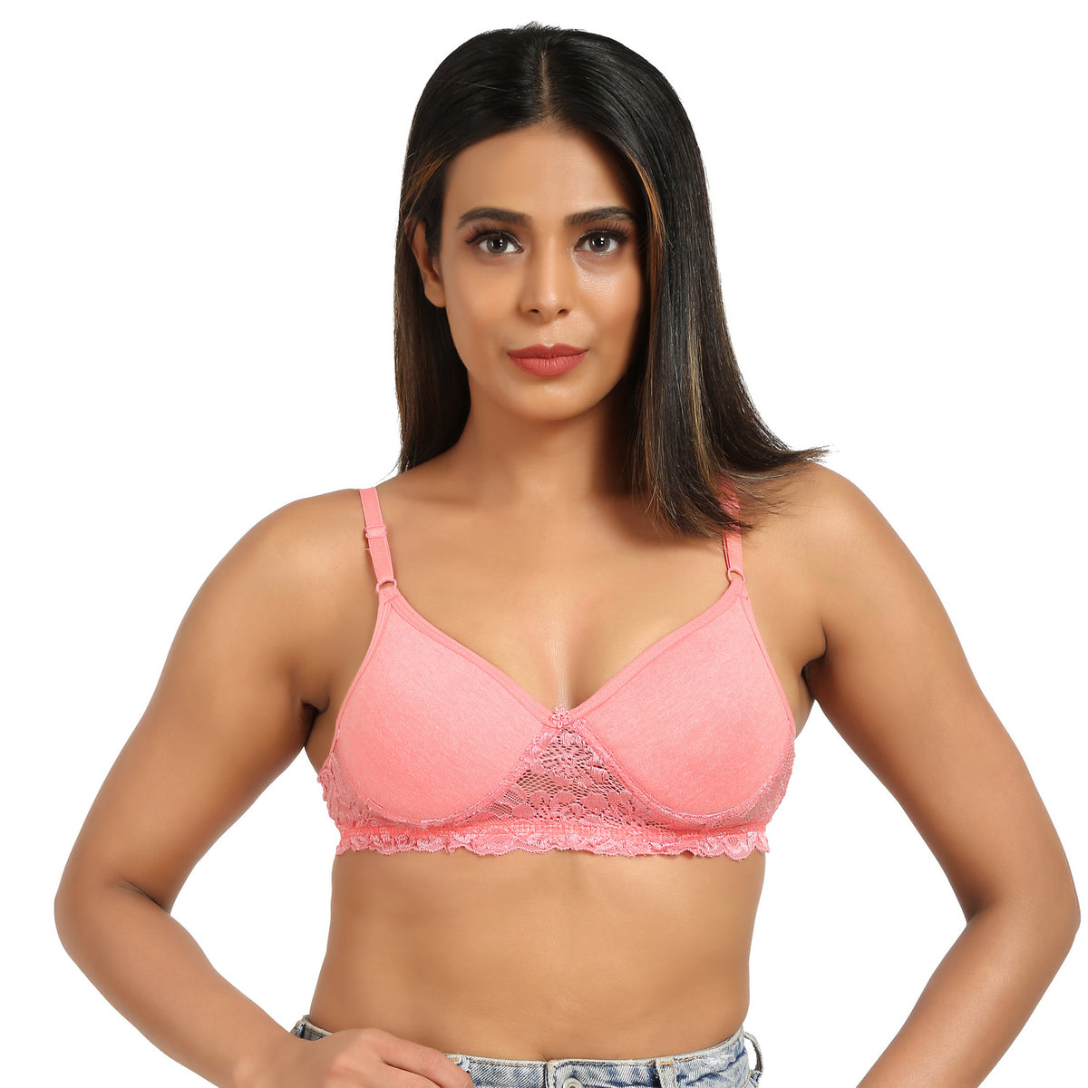 Bruchi Club Lightly Padded Non-Wired Pink T-Shirt Bra with Lace