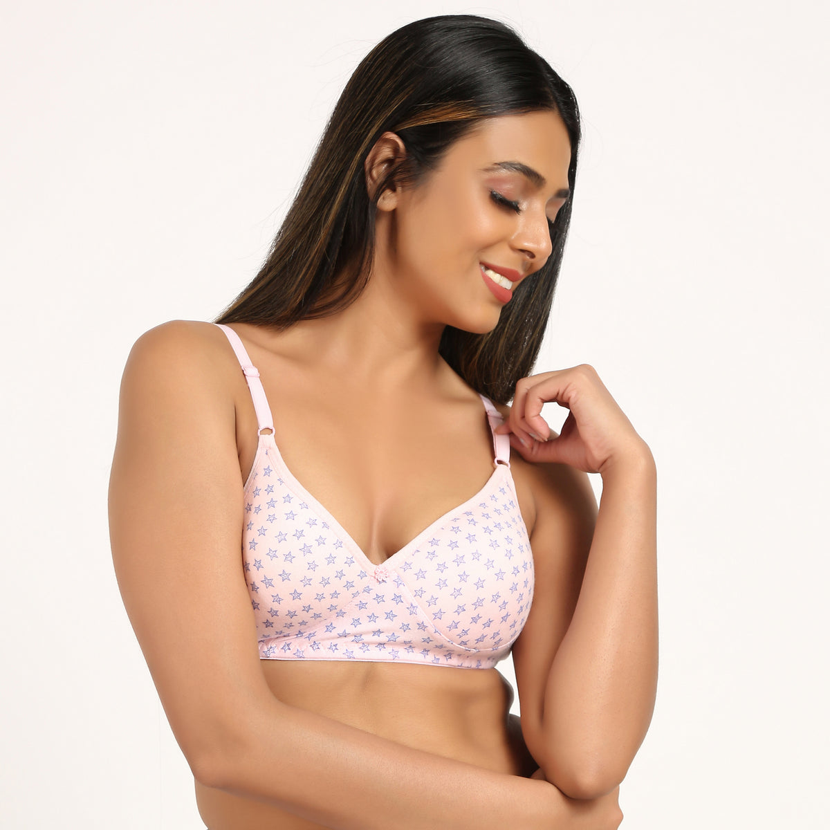 Bruchi Club Lightly Padded Soft Printed T-shirt Bra in pink colour